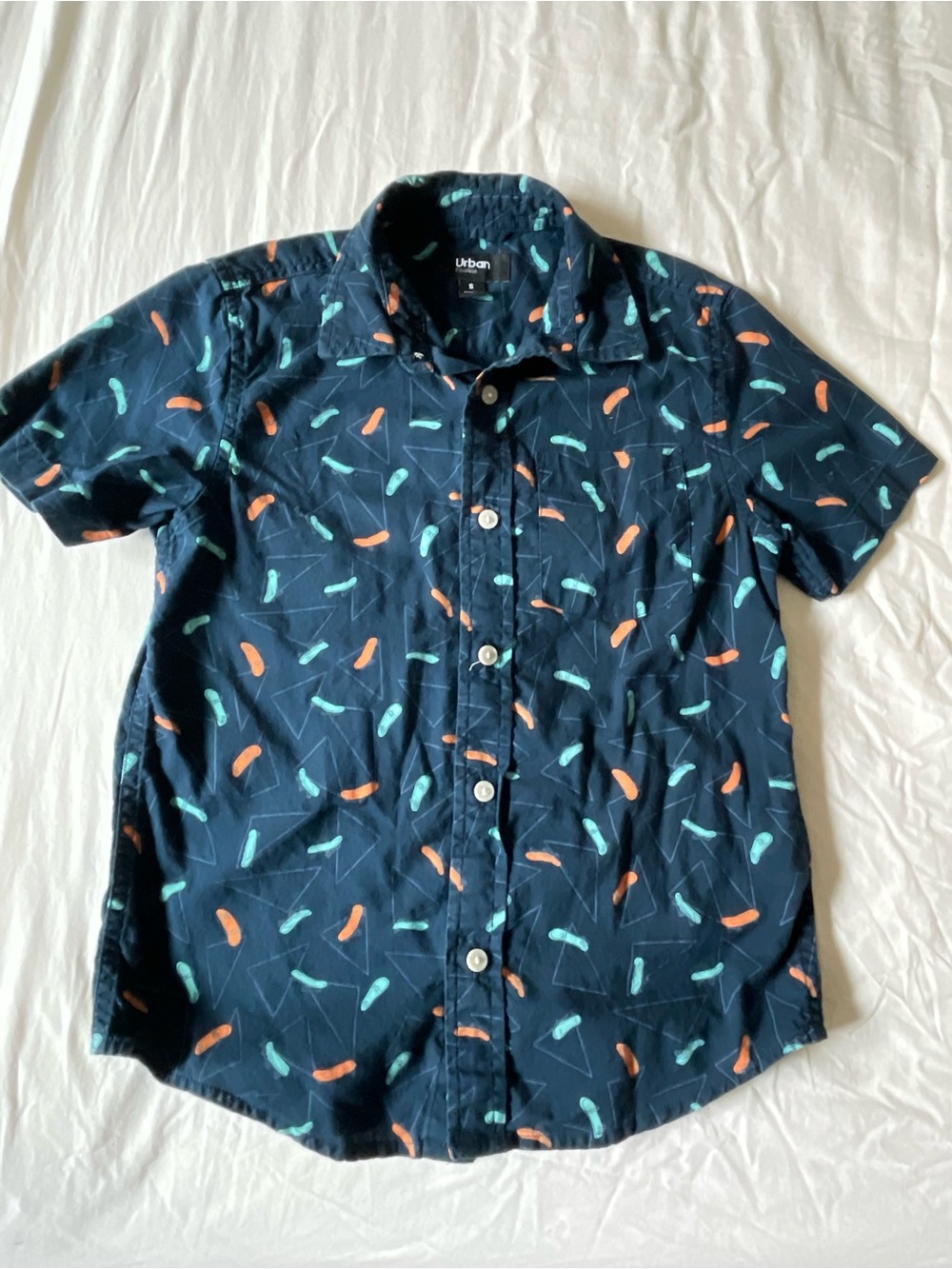URBAN PIPELINE Navy Short-Sleeve skateboard Printed Button-Up Shirt